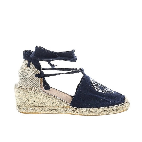 Ramoncinas lace-up wedge espadrilles. Rhinestone scull Sz 39 whimsigoth pirate - Picture 2 of 9